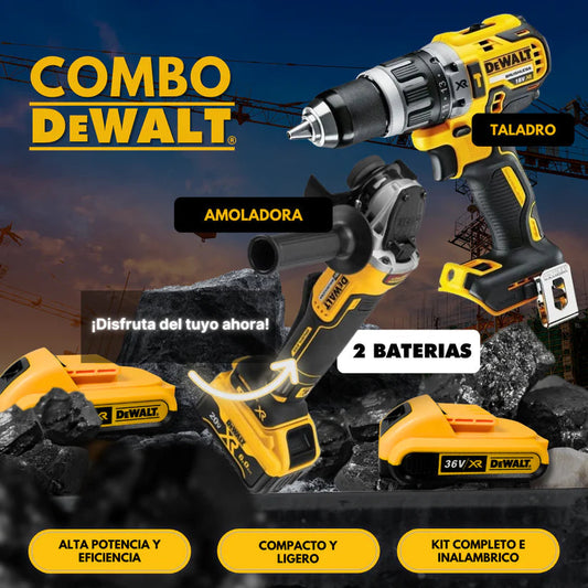 KIT DEWALT TALADRO DEWALT + AMOLADORA DE ALTA POTENCIA + Mascara DE PROTECCION